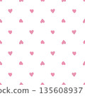 Seamless Pattern of small pink Hearts. Watercolor illustration of a symbol of Love. Hand drawn vintage sketch on a white isolated Background. Water color painting. Ideal for prints on paper or fabric 135608937
