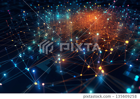 Complex data network technology web visualization illustration background Complex data network technology web visualization illustration background 135609258