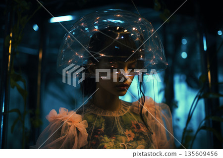 Futuristic and minimalist woman fashion portrait 135609456