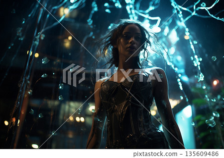 Futuristic and minimalist woman fashion portrait 135609486