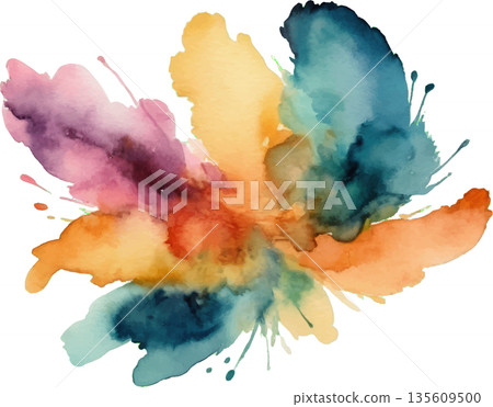 hand drawn abstract blurred colorful watercolor stain on transparent background hand drawn abstract blurred colorful watercolor stain on transparent background 135609500