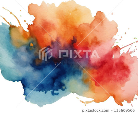 hand drawn abstract blurred colorful watercolor stain on transparent background 135609506