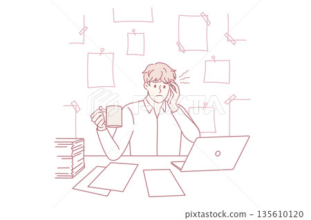 Office job and headache concept. Office job and headache concept. 135610120