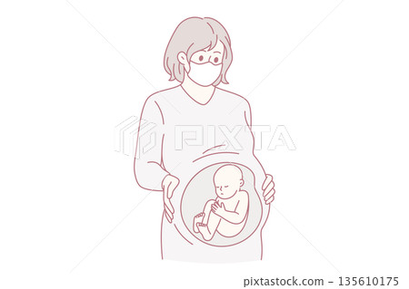 Pregnant woman and coronavirus infection concept Pregnant woman and coronavirus infection concept 135610175
