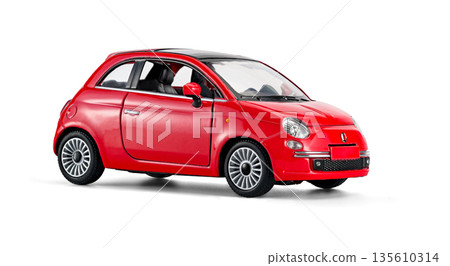 Red retro toy car isolated on white Red retro toy car isolated on white 135610314