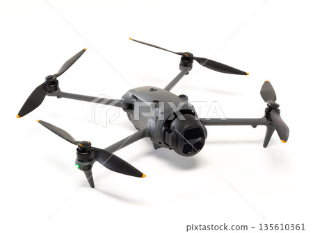 Modern drone with triple cameras isolated on white background 135610361