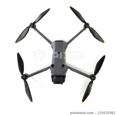 Modern drone with triple cameras isolated on white background 135610362