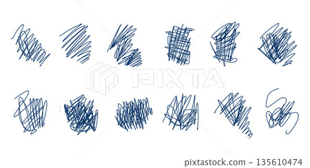 Dense Scribble Hatch Marks Set. Messy Pen Scratch. 135610474
