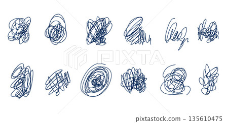 Abstract Tangled Scribble Shapes Set. Messy Pen Scratch. Abstract Tangled Scribble Shapes Set. Messy Pen Scratch. 135610475