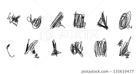 Abstract Scribble Line Marks Set. Messy Pen Scratch. 135610477