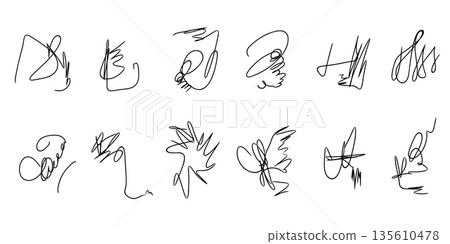 Abstract Hand Drawn Scribble Lines Set. Messy Pen Scratch Style. Abstract Hand Drawn Scribble Lines Set. Messy Pen Scratch Style. 135610478