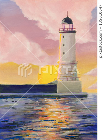 Harbor lighthouse at sunset Harbor lighthouse at sunset 135610647