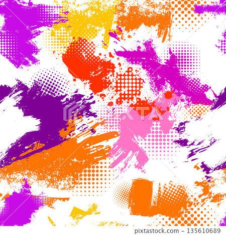 Seamless pattern with colorful blots . Hand drawn. Not AI, vector illustration. Seamless pattern with colorful blots . Hand drawn. Not AI, vector illustration. 135610689