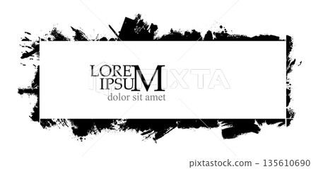 Monochrome background with paint strokes. Hand drawn. Not AI, vector illustration. 135610690