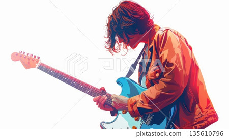 Man with guitar playing on white background . A singer with a guitar at a concert. Illustration Man with guitar playing on white background . A singer with a guitar at a concert. Illustration 135610796