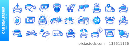 Auto sale dealership thin line icons, automotive industry linear symbols Auto sale dealership thin line icons, automotive industry linear symbols 135611126