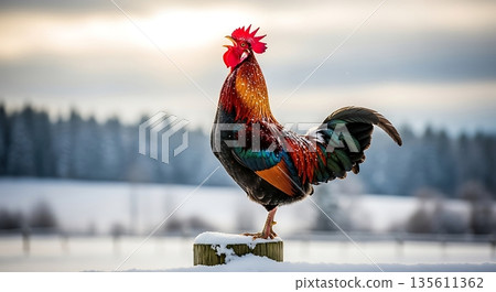 rooster on the green grass 135611362