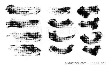 Japanese red ink brushstroke vector pack paint strips, circles, frames and texture highlights. 135611445