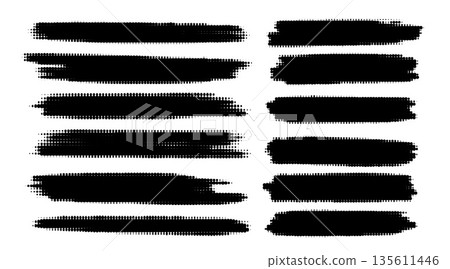 Japanese red ink brushstroke vector pack paint strips, circles, frames and texture highlights. 135611446