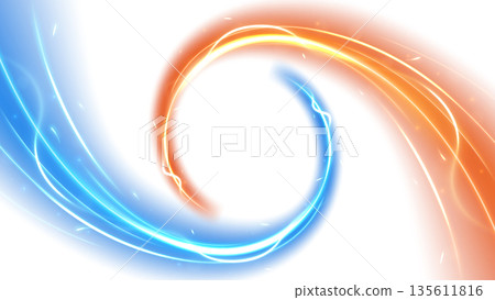 Blue and Orange Light Trails Motion Effect Isolated on White Background, Vector Illustration 135611816