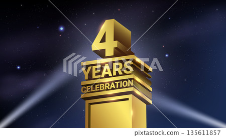 4th Years Celebration, 3D Gold Statue with Spotlights, Luxury Hollywood Light, Vector Illustration 4th Years Celebration, 3D Gold Statue with Spotlights, Luxury Hollywood Light, Vector Illustration 135611857