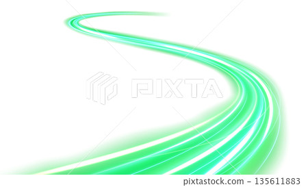Green Light Trails, Isolated on White Background, Vector Illustration 135611883