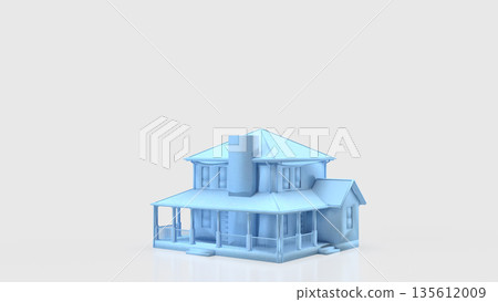 Minimal Blue House Model for Real Estate Concept Design 3d render. 135612009