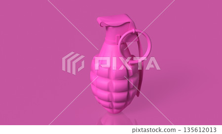 Pink Hand Grenade on Minimal Background Concept of Pop Art Danger 3d render. 135612013