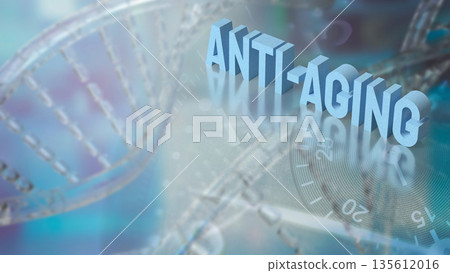 Anti Aging Science Concept with DNA, Time, and Advanced Biotechnology 3d render. 135612016