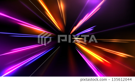Abstract Light Speed Motion Effect, Widescreen Background, Vector Illustration 135612044