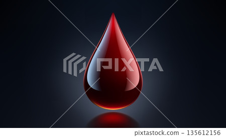 High Quality Blood Drop Isolated on Dark Background, Shiny Droplet, Different From Similar Vector, Vector Illustration 135612156