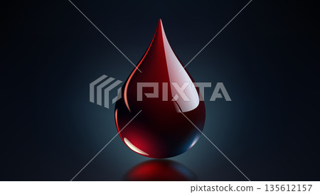 High Quality Blood Drop Isolated on Dark Background, Shiny Droplet, Different From Similar Vector, Vector Illustration 135612157