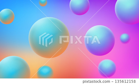 Abstract Background Design with 3D Gradient Balls, Blur Effect Behind, Vector Illustration 135612158