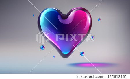 Glossy 3D Heart with Gradient Effect, Vector Illustration 135612161