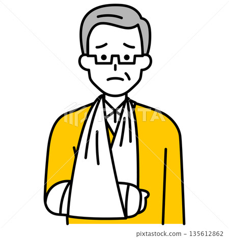 Elderly man with a broken right arm Elderly man with a broken right arm 135612862
