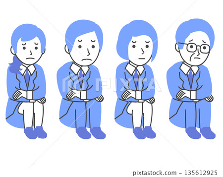 A set of depressed businessmen sitting down 135612925