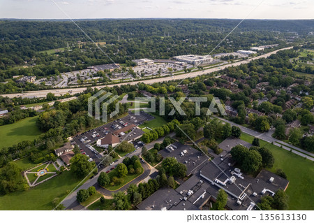 A view of a residential area with a large building in the middle. Chesterbrook, Pensilvania. USA A view of a residential area with a large building in the middle. Chesterbrook, Pensilvania. USA 135613130