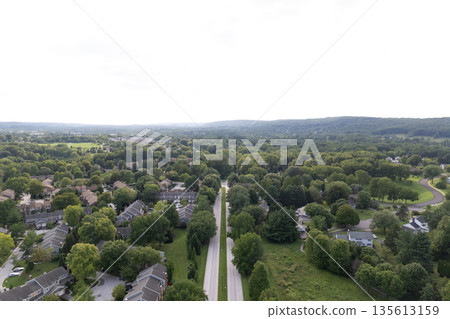 A view of a suburban neighborhood with houses and trees. Chesterbrook, Pensilvania. USA A view of a suburban neighborhood with houses and trees. Chesterbrook, Pensilvania. USA 135613159