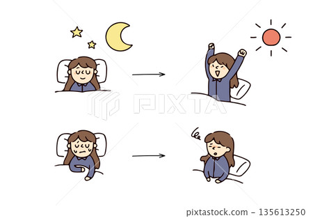 Woman and sleep illustration set 135613250