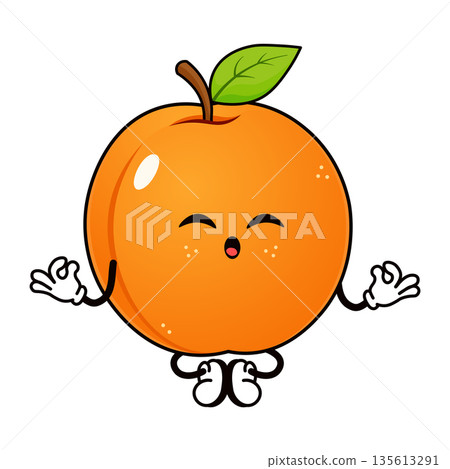 Cute apricot fruit meditating in a yoga lotus pose Cute apricot fruit meditating in a yoga lotus pose 135613291