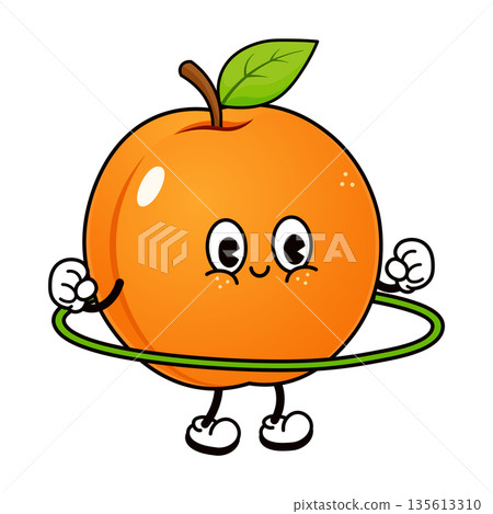 Cute apricot character exercising with a hula hoop Cute apricot character exercising with a hula hoop 135613310
