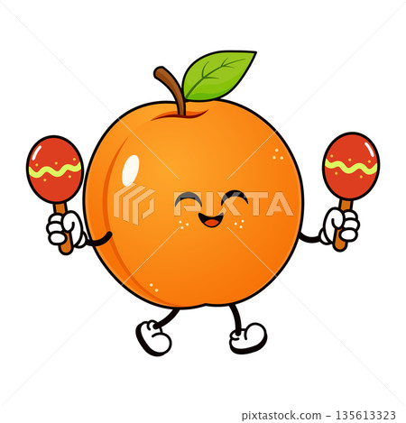 Apricot fruit mascot dancing playing maracas music 135613323