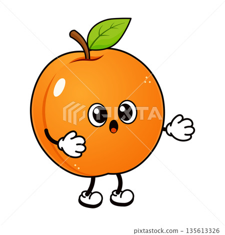 Cute surprised apricot fruit cartoon character waving hand Cute surprised apricot fruit cartoon character waving hand 135613326