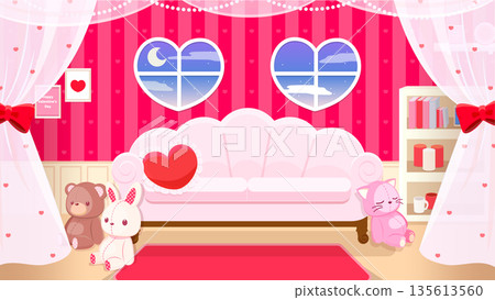 Valentine's Day background material for a cute room with a heart-shaped window_Red, Night Valentine's Day background material for a cute room with a heart-shaped window_Red, Night 135613560
