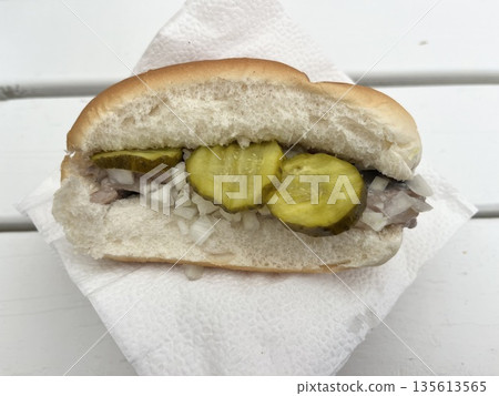 Herring sandwich, a Dutch specialty 135613565