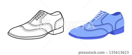 Brogue mens blue flat plus line shoe set. Perforated leather footwear with classic wingtip detail smart casual office. 135613623