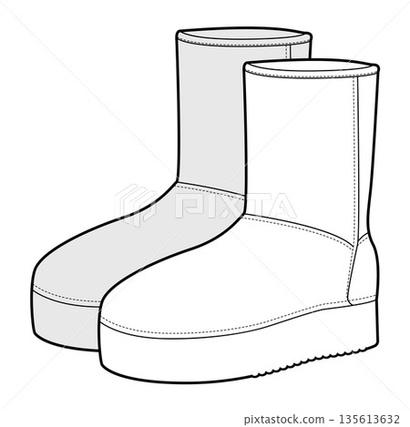 Winter mid boot women sketch pair. Flat fleece lined boot for cold weather city outfit relaxed weekend wear. Technical 135613632