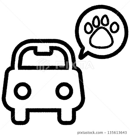 可愛的「車上有隻狗」插畫線描 可愛的「車上有隻狗」插畫線描 135613643