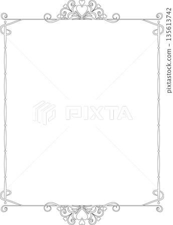 Vintage calligraphy style frame materials 210 <decorative borders, decorative frames, hearts, line drawings, black and white> 135613742