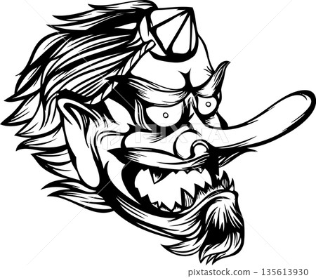 時尚的天狗面具部落藝術風格標誌 135613930